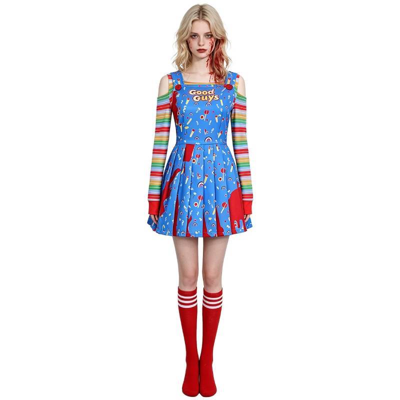 Childs Play Chucky Cosplay Dress With Polyester Fabric For Halloween Costumes