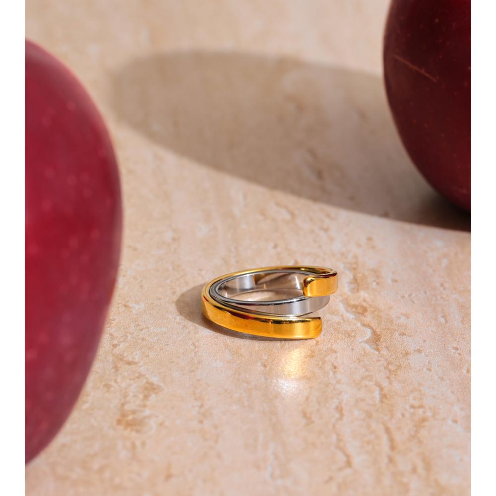 Eetit Minimalistischer eleganter Edelstahl Metall Zweifarbiger Fingerring Anlaufbeständig Täglich Markanter Einzigartiger Schmuck