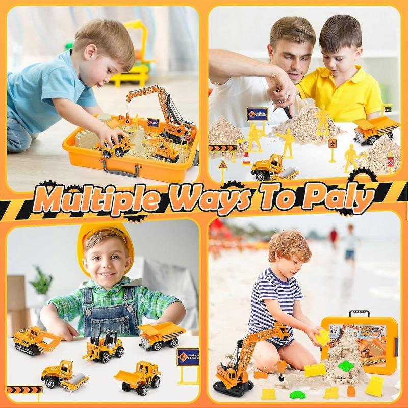 Construction Sandbox Toys 's Sand Kit, 3.1lbs Sand, Tower Crane, 5 Trucks, Beach Castle for 3 - 8 Yrs