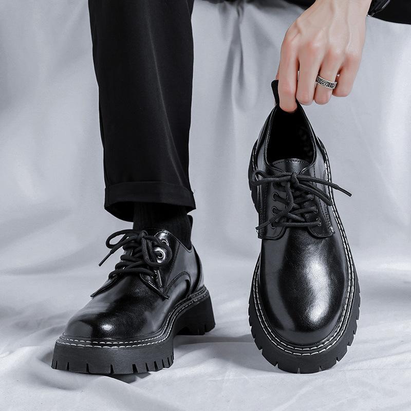 Big head leather shoes Korean version trendy British versatile business dress men's shoes casual youth black small leather shoes 3195-R