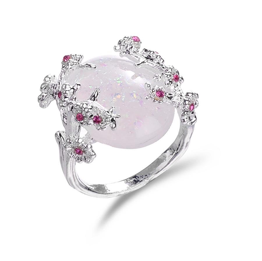 Rhinestone Crystal Cat s Eye Opal Flower Branch Ring Size 6