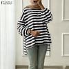 ZANZEA Women Stripe Print Loose Casual Round Neck Long Sleeve T-Shirts