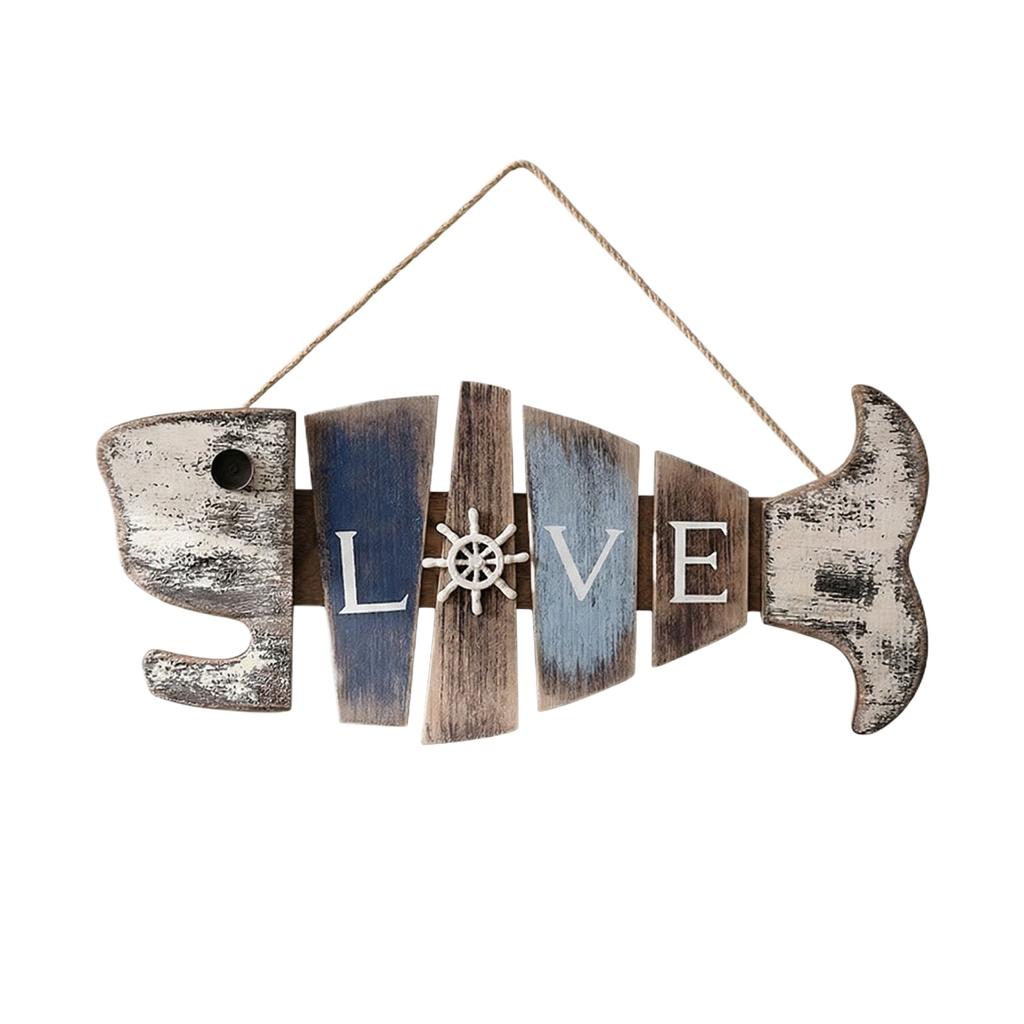 Wooden Fish-shaped Welcome Sign, Nautical-themed Wall Decoration, Vintage Fish-shaped Hanging Ornament, Beach-themed Decoration.