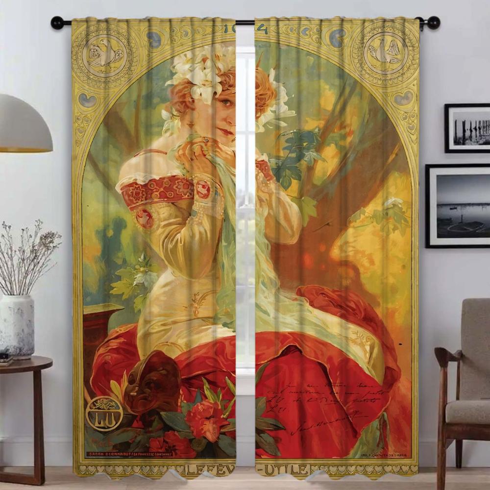 Alphonse Mucha Home Interior Curtains for Living Room Curtain Shades Blinds Partition Tulle for Bedroom Halloween Decoration