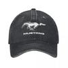 Klassische Mustang Logo Baseballkappe für Unisex Damen Used Denim Gewaschen Snapback Hut Weißes Pferd Unstrukturiert Weiche Kappen Mütze