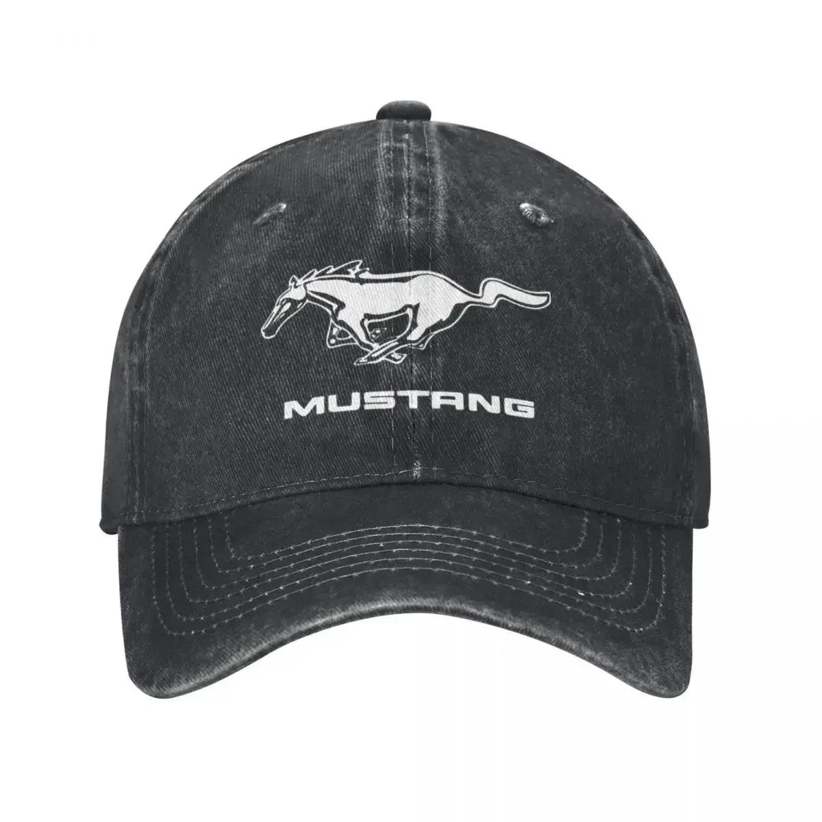 KUNS CAP Klassieke Mustang Logo Baseballpet voor Unisex Dames Verweerd Denim Gewassen Snapback Pet Wit Paard Ongevoerd Zachte Petten Pet Adjustable