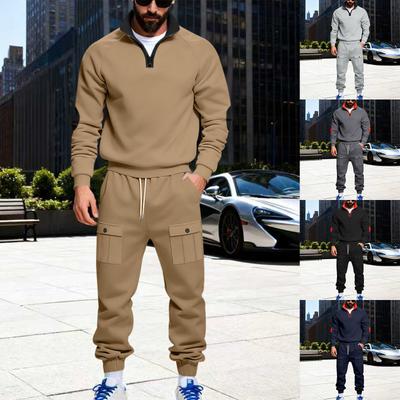 Men's Casual Heavy-duty Fleece Loose Stand-up Collar Casual Sweatshirt, Men's Sportswear Workwear Sweatshirt And Pants Set