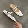 2025 new French retro hollow one-word belt Jue Jue Zi Baotou sandals women's summer wear versatile half slippers