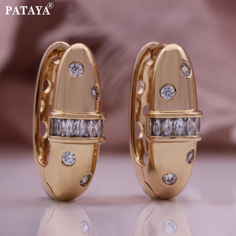 

PATAYA Серьги в стиле хип-хоп с белым искусственным цирконием цвета розового золота с микрозакрепкой