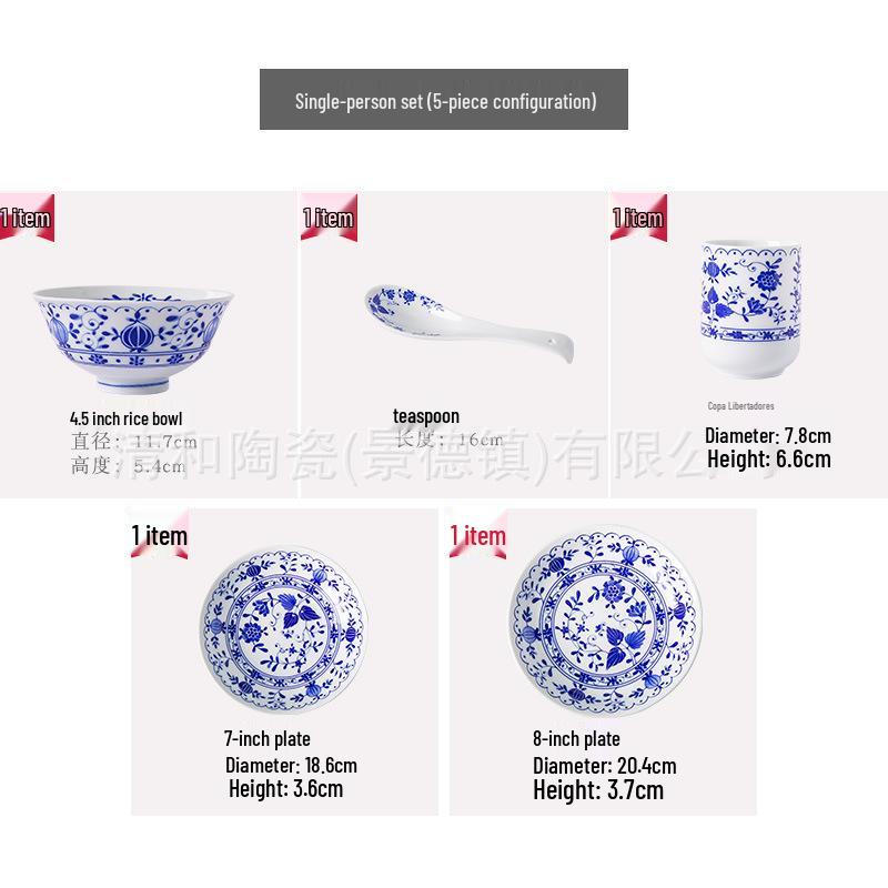 Jingdezhen Blue & White Ceramic Dinnerware Set: Plates, Bowls, Dishes, Spoons - Perfect for Housewarming Gift