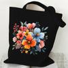 Elegant Wildflowers Aesthetic Canvas Handbag Reusable Floral Shopping Tote Bag for Women