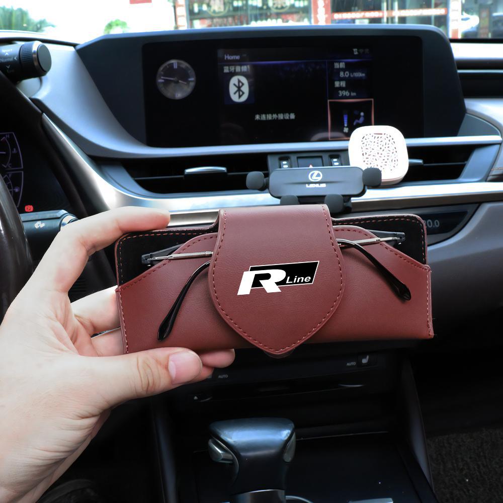 XYZ1 Car Leather Glasses Case Sun Visor Sunglasses Clip Organizer Box Badge for Volkswagen VW Rline Golf 5 Lavida GTI R32 Beetle Polo