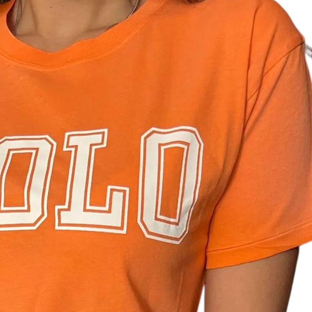 Polo Ralph Lauren Color Blocked Fitted Crew Neck Short Sleeve T-Shirt Women tops Orange 211935591-001