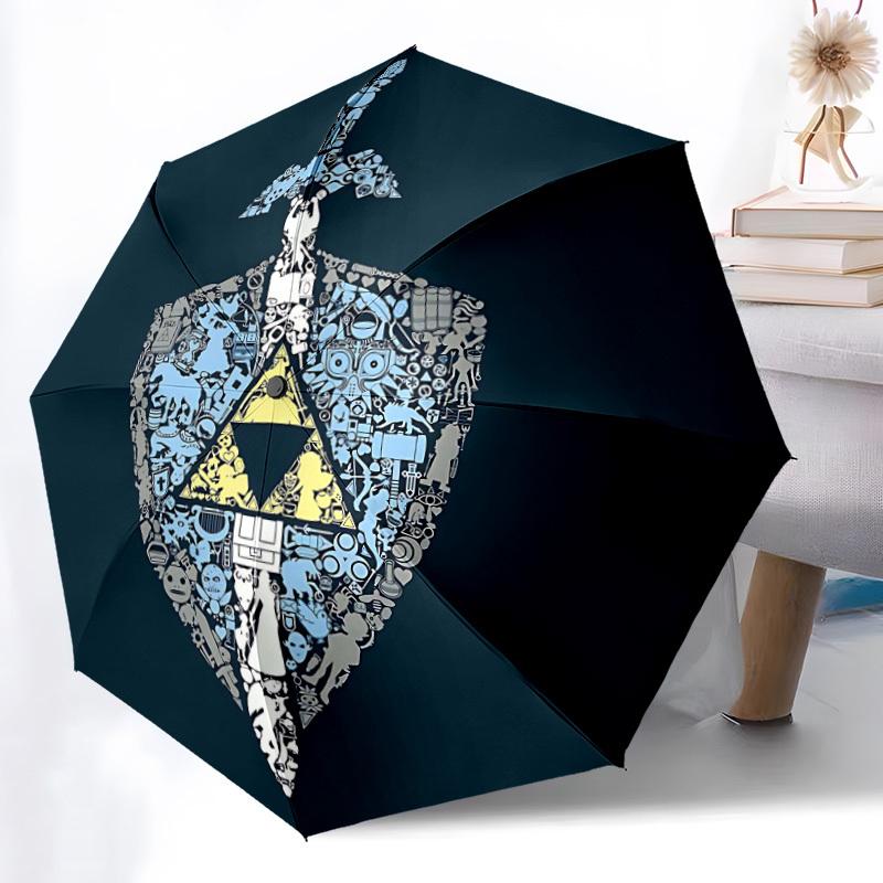 1 Stück The Legend of Zelda Automatischer Auf-/Zu Klappbarer Tragbarer Regenschirm mit 8-Rippen-Struktur für Damen/Herren, Ganzjahresgebrauch a0901141