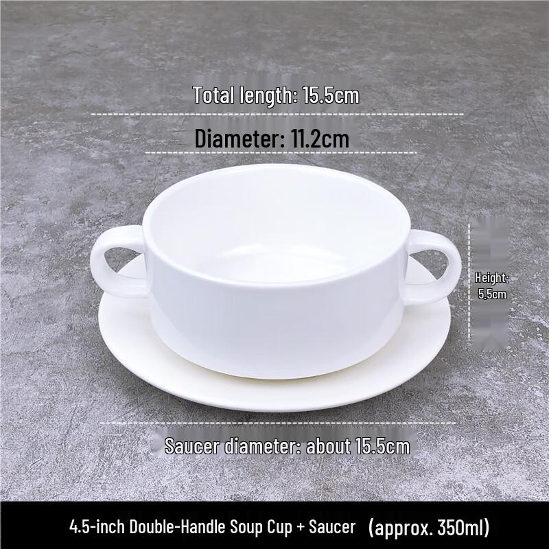 Elegant Pure White Double-Handle Ceramic Soup Cup Set