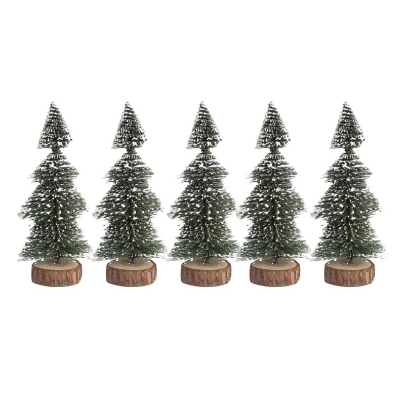 Realistic Miniature Christmas Tree Wood Base Desktop Christmas Tree Ensembles with Realistic Snowy Appearance