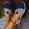 Women's Striped Slip-On Sneakers - Round Toe, Low Top, All-Season Comfort Shoes and Breathable Fabric Insole