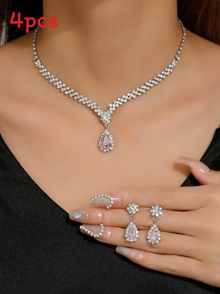 Water Drop Bridal Jewelry Set With Zircon Earrings And Necklace For Wedding And Formal Wear