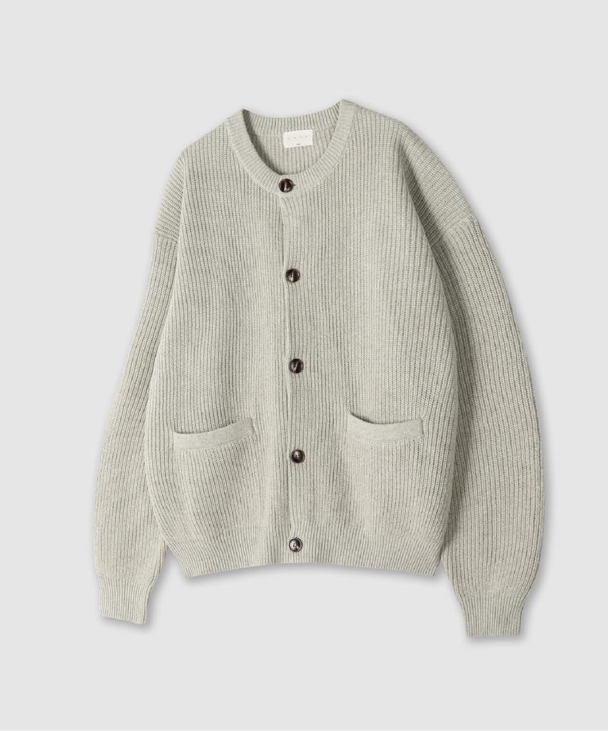 Andagain Minimalist Round Neck Pocket Cardigan (Oatmeal)
