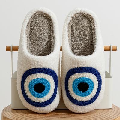 Moda Bordado Chinelos Engraçados Olho Grande Azul Legal Mulheres Inverno Interior Quarto Quente Sola Macia Sapatos De Pelúcia Uso Doméstico
