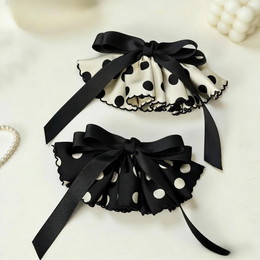 1 pièce Pinces à Cheveux Nœud Satiné à Pois Pour Femmes Barrettes à Cheveux Volantées Vintage Avec Long Ruban Élégant Accessoire Pour Cheveux Pour le Quotidien