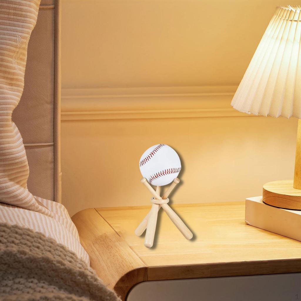 3Pcs Baseball Stand Holder Rack Wood Bracket Baseballs Decor with 1 Memorabilia Mini