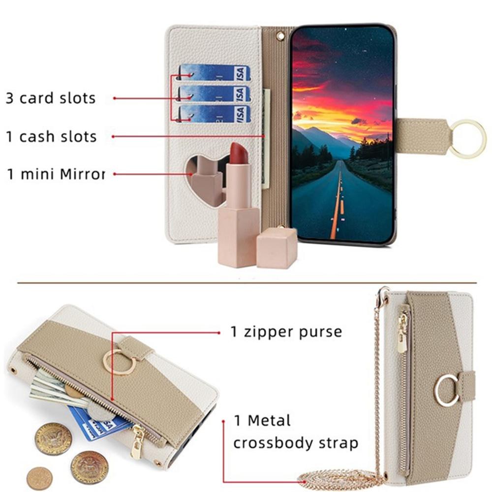 For Xiaomi Redmi A5 4G (171.7mm) Case Mirror Wallet Leather Phone Cover with Chain Shoulder Strap