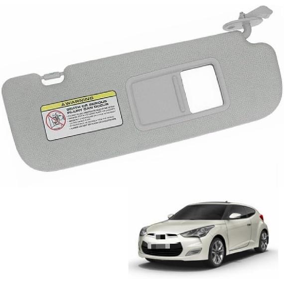 Right Passenger Side Sun Visor with Mirror Gray for Hyundai Veloster 2012-2015 Replacement for 85220-2V140-TX (Right)