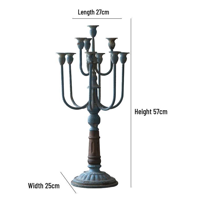 Vintage Iron Art Candlestick: European Retro Nostalgic Ornament for Dining Table or Living Room Decor.