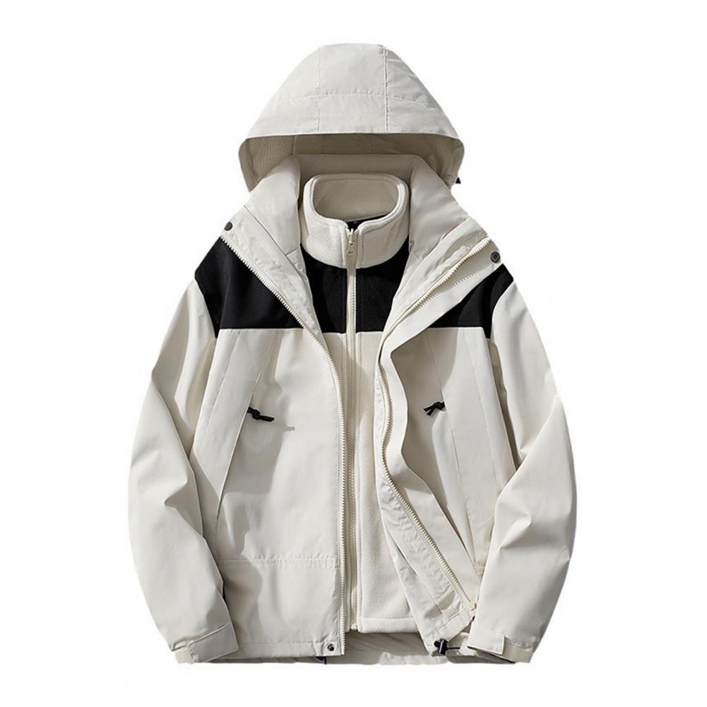 2Pcs/Set Trench Coat with Detachable Hood Contrasting Color Splicing Design Adjustable Cuffs Elastic Hat Outdoor Jacket Liner Se