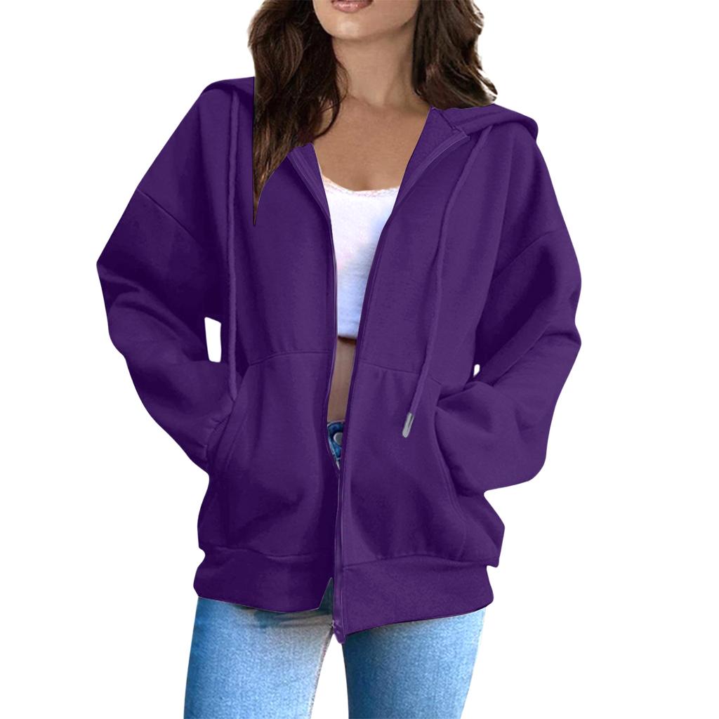 Women's Oversized Zip Up Hoodie Jacket with Pockets, Casual Long Sleeve Drawstring Hooded Sweatshirt for Fall Winter
