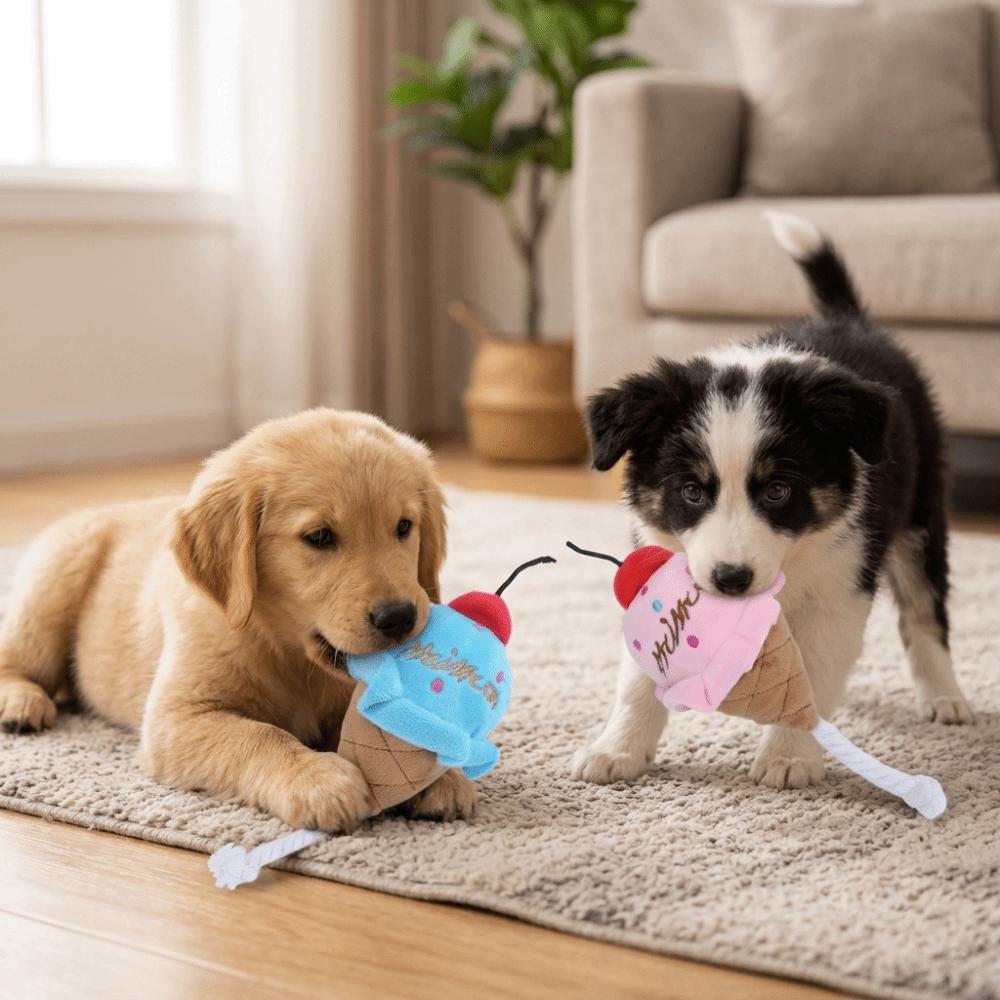 Food Shape Squeaky Pet Toy Dual Color Cat Play Toy Cute Design Ice Cream Toy For Cat