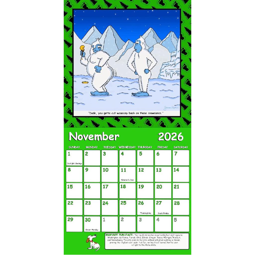 2026 Bigfoot Calendar - Bigfoot XING, Sasquatch, Yeti 12 Month Wall Calendar