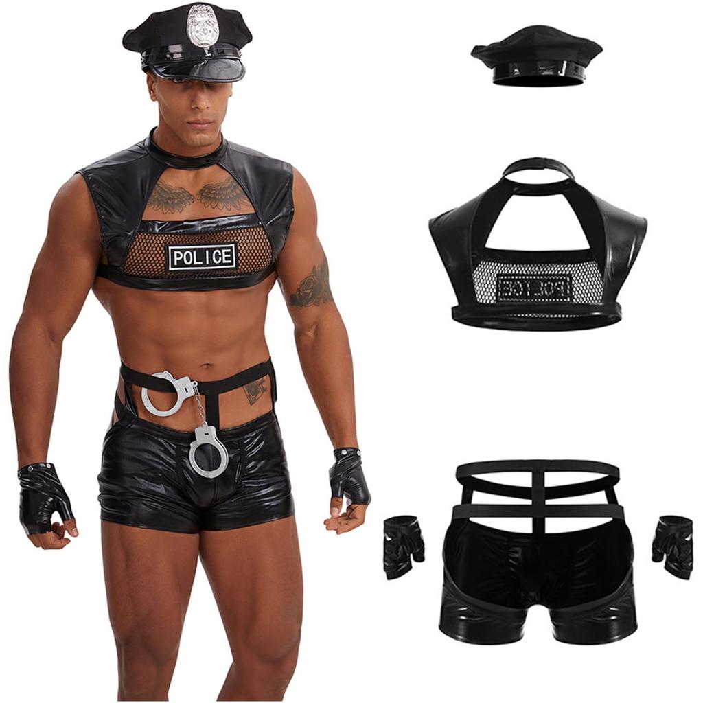 Police Cosplay Halloween Perfect for Stage and Events R-Dream Men's Costume, Sexy, SM, Costume, Nightclubs, Performances,