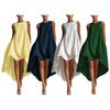 Women's Cotton Linen Sleeveless Midi Dress Crew Neck Asymmetric Hem Tank Dress Summer Casual Beach Sundress