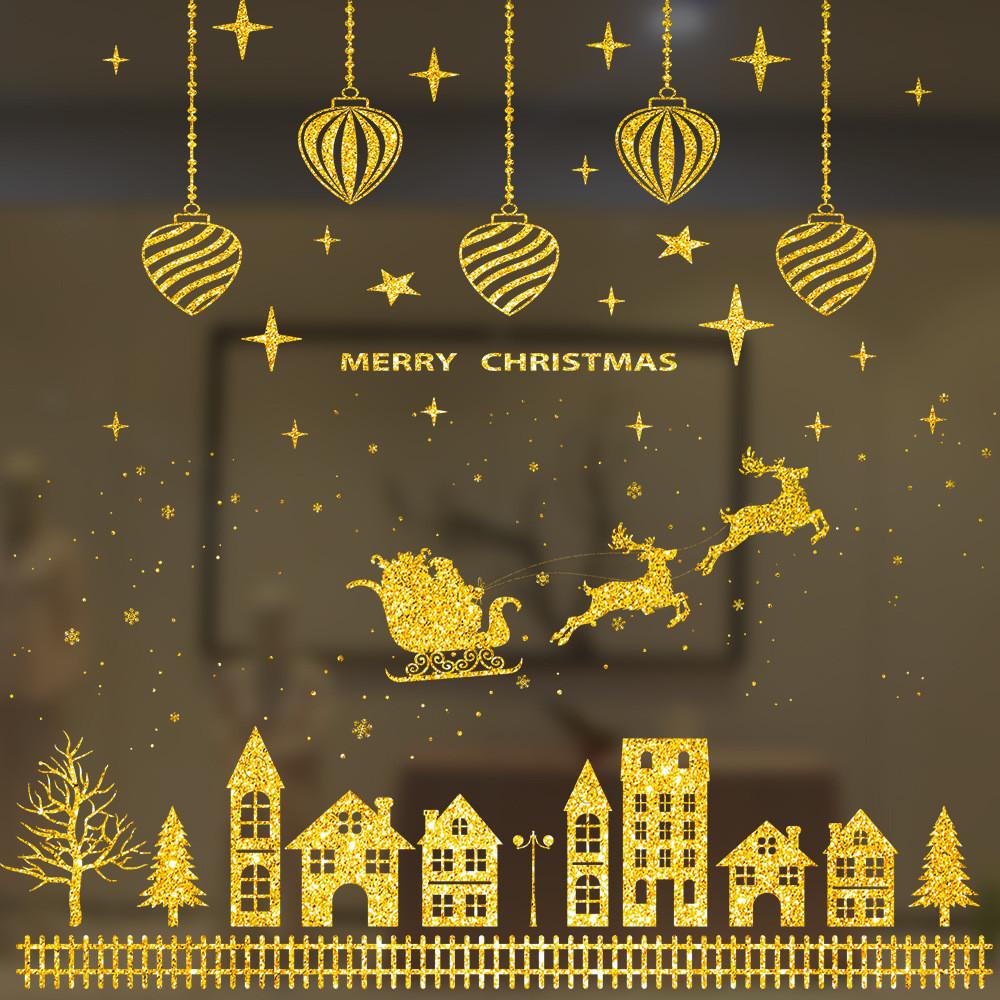 Wunderschöne Weihnachtsfensteraufkleber mit glitzerndem Golddesign für festliche Dekorationen