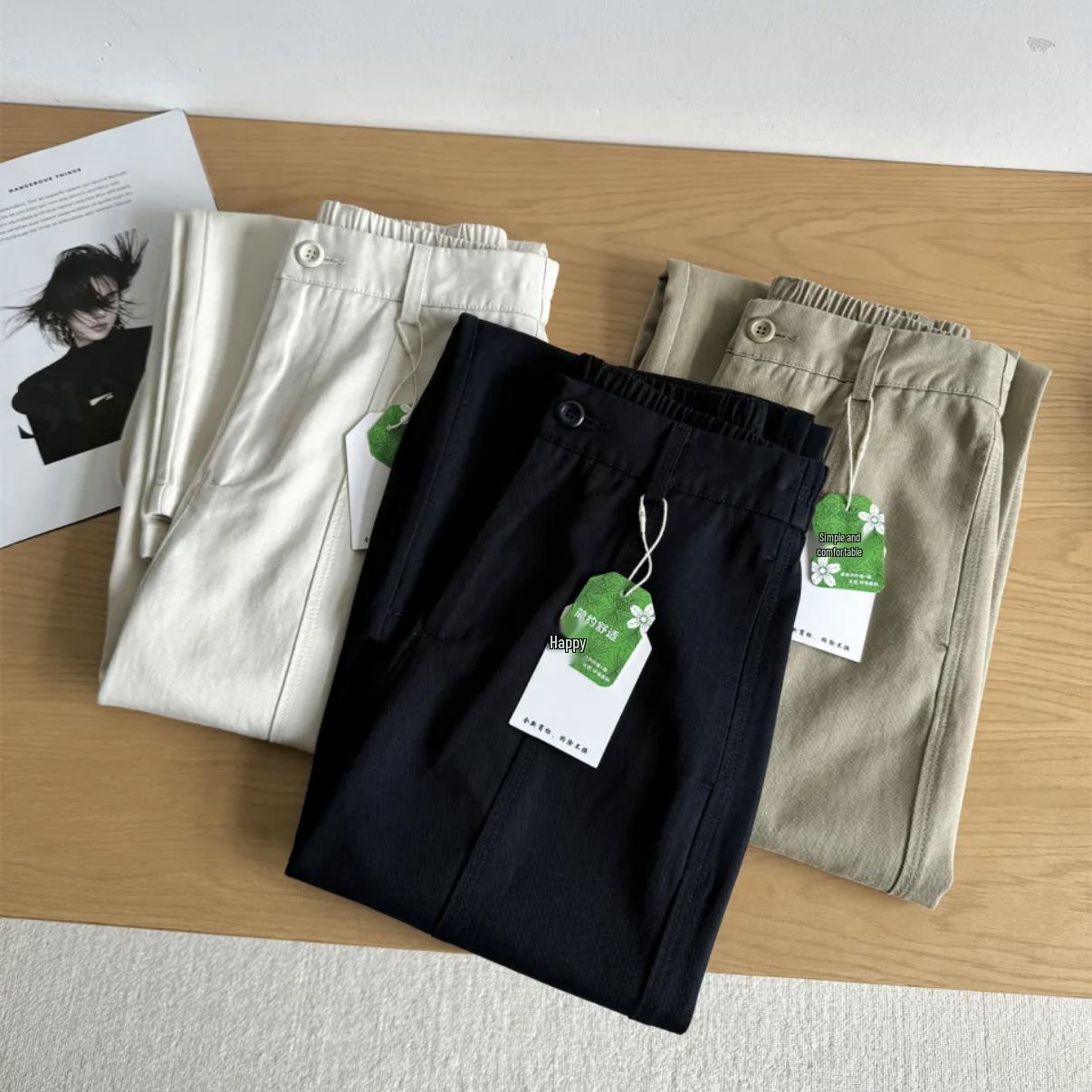 

Women’s Slim-Fit Wide-Leg Cropped Pants - Lyocell Cotton, Hip-Covering, Korean Spring Style 2XL (65-73kg) чёрный/тёмно-синий