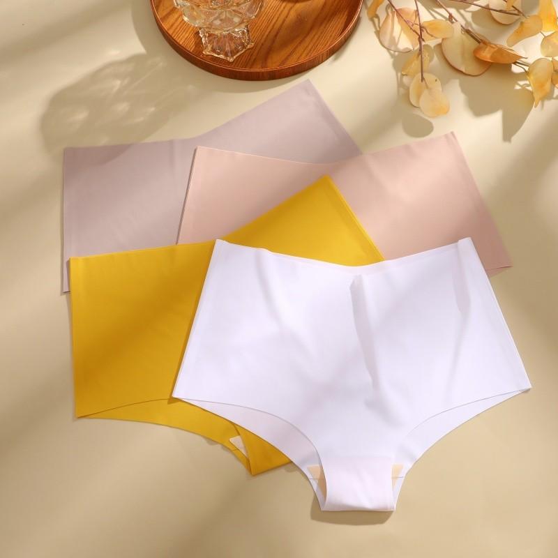 FINETOO Women Ice Silk Panties High-Waist Underwear Seamless and Traceless Briefs Solid Color Lingerie
