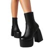 Round Head Thick High Heel Waterproof Table Short Boots Women's Fashion Legs Boots Leather Boots Large Size Boots