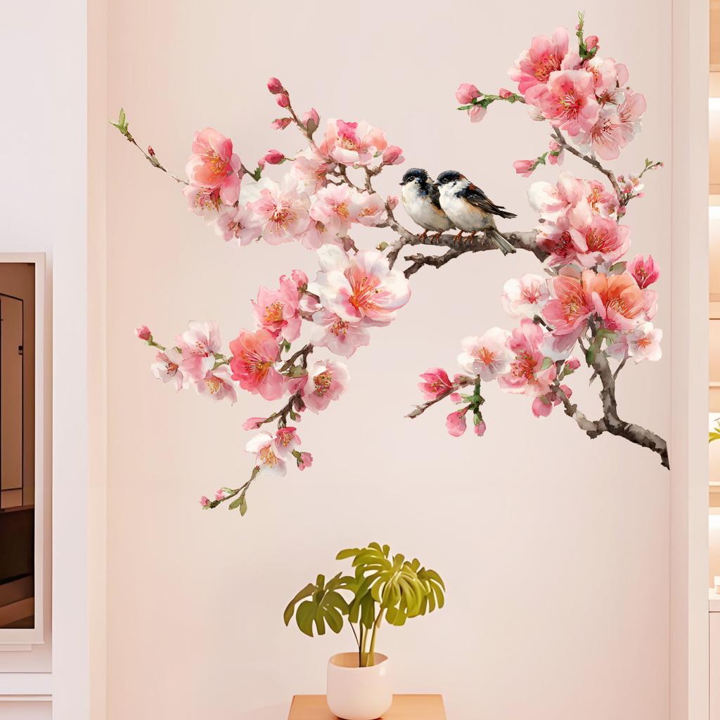 Watercolor Branches And Birds Decorative Wall Stickers For Bedroom, Living Room, And TV Background Wall.