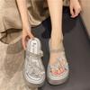 Wear Height-increasing Versatile Fashion Sandals Fairy Two Wear Thick-soled Round Head Lazy Casual Rhinestone Slippers 2025 Summer
