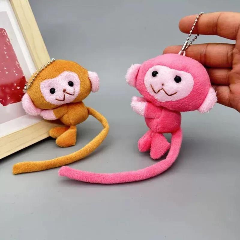 Cartoon Pink Plush Keychain Cute Long Tailed Monkey