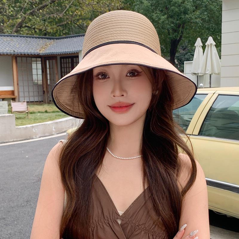Summer New Hat Women's Spring Travel Sunscreen Sun Hat Temperament Bow Sun Hat Show Face Small Bucket Hat
