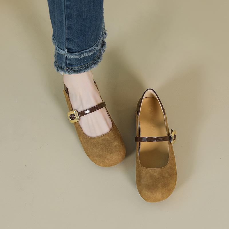 Soft leather Mary Jane single shoes, flat-soled splicing color doll shoes, soft-soled non-slip beanie shoes, single shoes