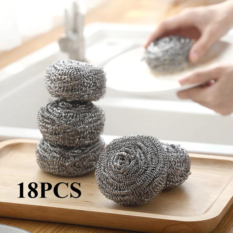 6/18pcs Stainless Steel Scrubber Scouring Pads Cleaning Ball Steel Wool Scrubber for Kitchen Pot Pan Dish Bathroom Cleaning