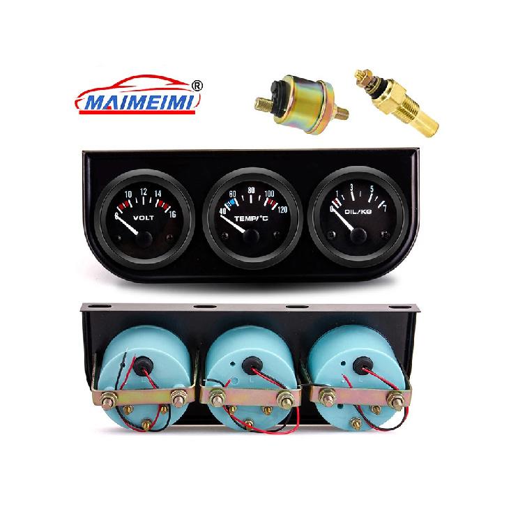 Water Temperature Gauge+Oil Pressure Gauge+Voltmeter 52mm Electronic Triple Gauge Kit with sensor 3 in 1
