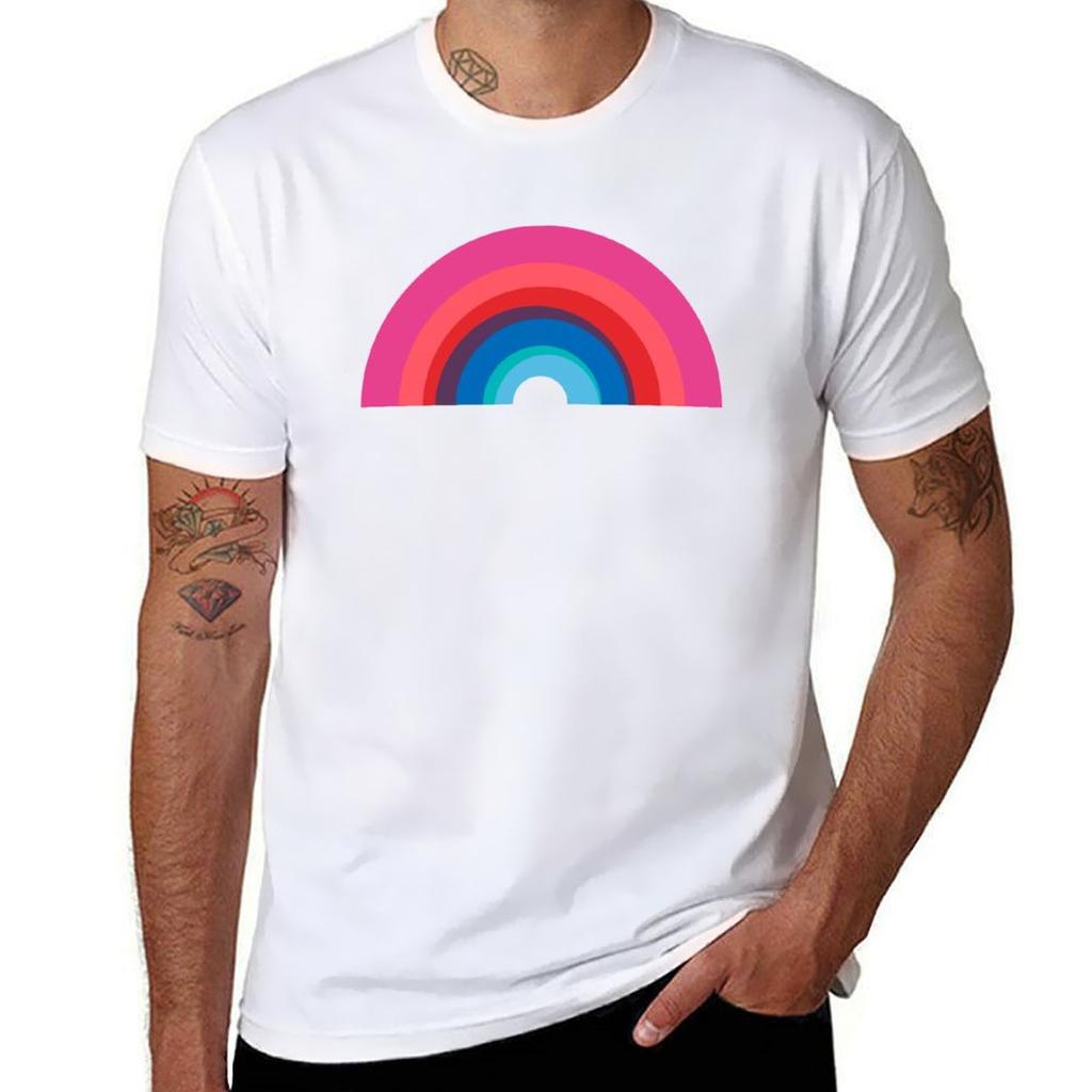 Illustrative Pattern Of Rainbows And Clouds Tshirt Plus Size Summer Short Sleeve Tshirt