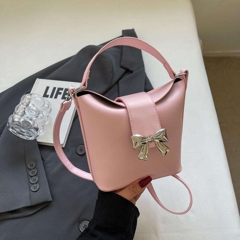 Chic Urban Minimalist Pu Bucket Bag With Stitching Details In Black Burgundy Blue Pink розовый