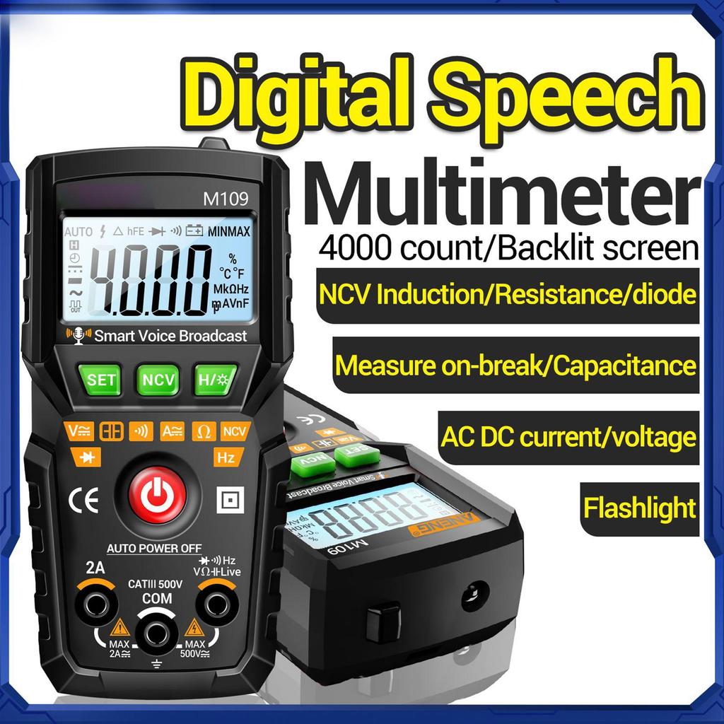 Multimeter Tester 4000-count Voltage Current Meter Electronic Measuring Tool with Auto Voice Broadcast for Electricians