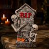 Halloween Ghost Night Light Resin Figurines with LED Lights, Cute Reading Moom & Crescent Small for Desk Light, Tombstone Skeleton Statue, Spooky Home